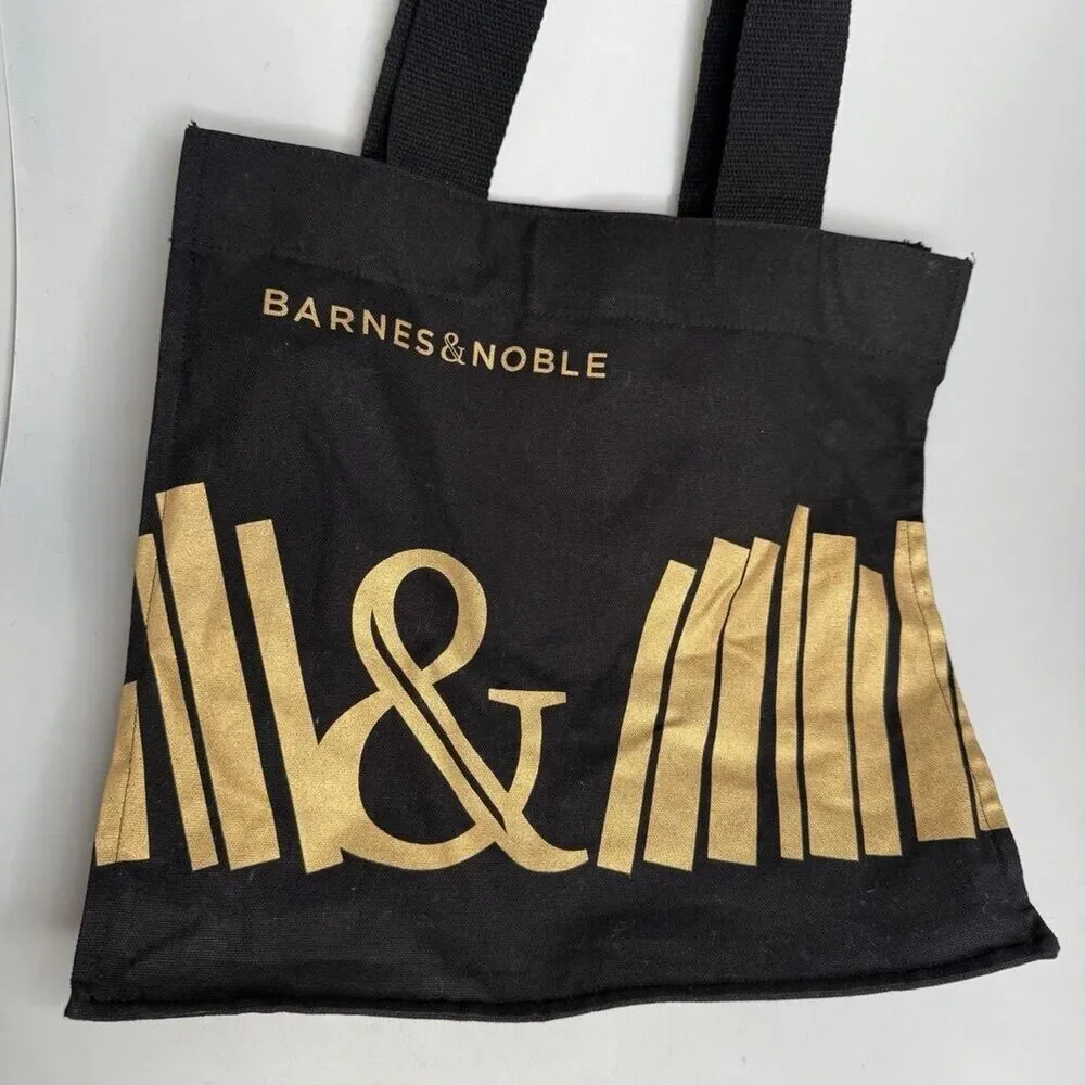 Barnes & Noble Canvas Tote Bag Black and Gold 14